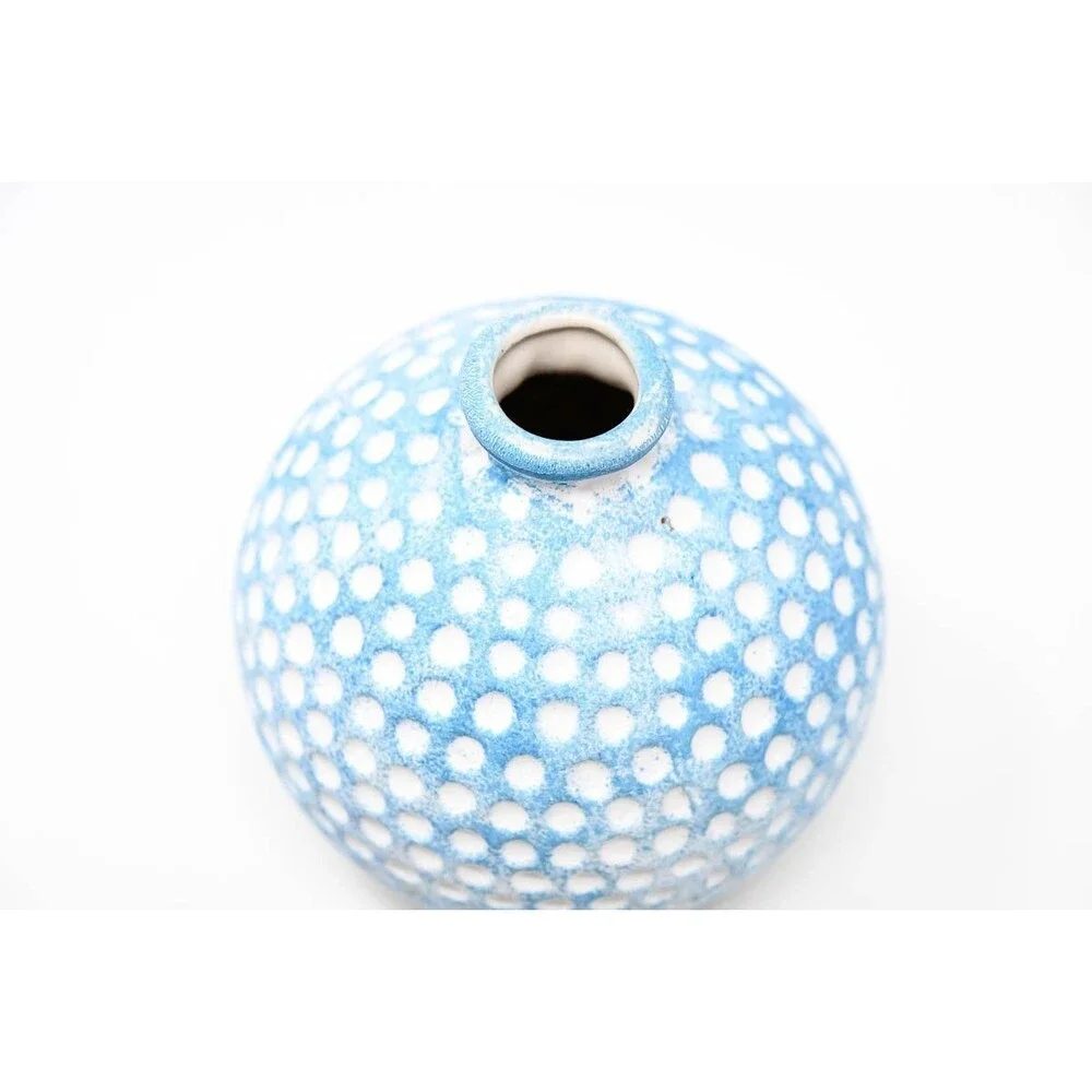 Small bud Vase Blue White Dot ceramic Decor 4